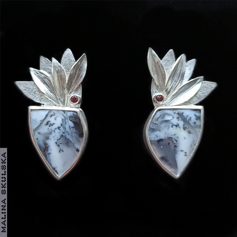 Pióropusze z agatem dendrytowym-kolczyki